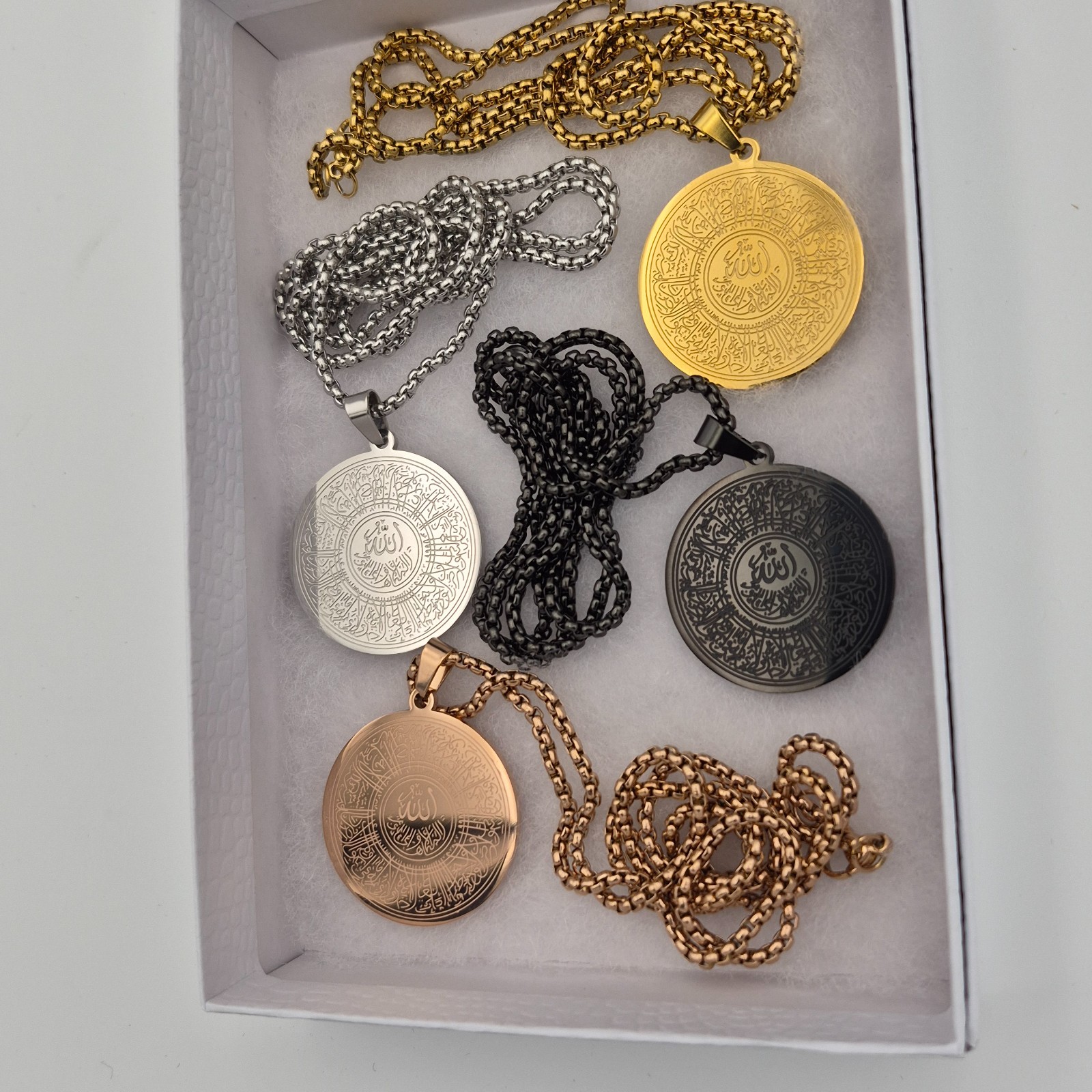 Ayatul Kursi Circle Pendant Necklace 316 Stainless Steel Islamic Jewelry-4 Color