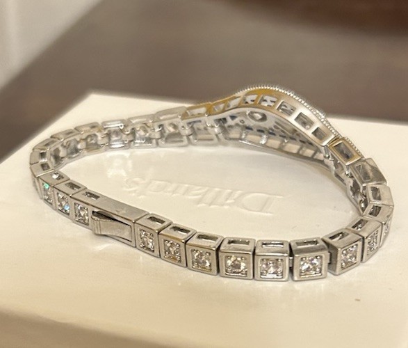Silver Sapphire Blue CZ & Diamond CZ Art Deco Art Nouveau Inspired Bracelet NWT