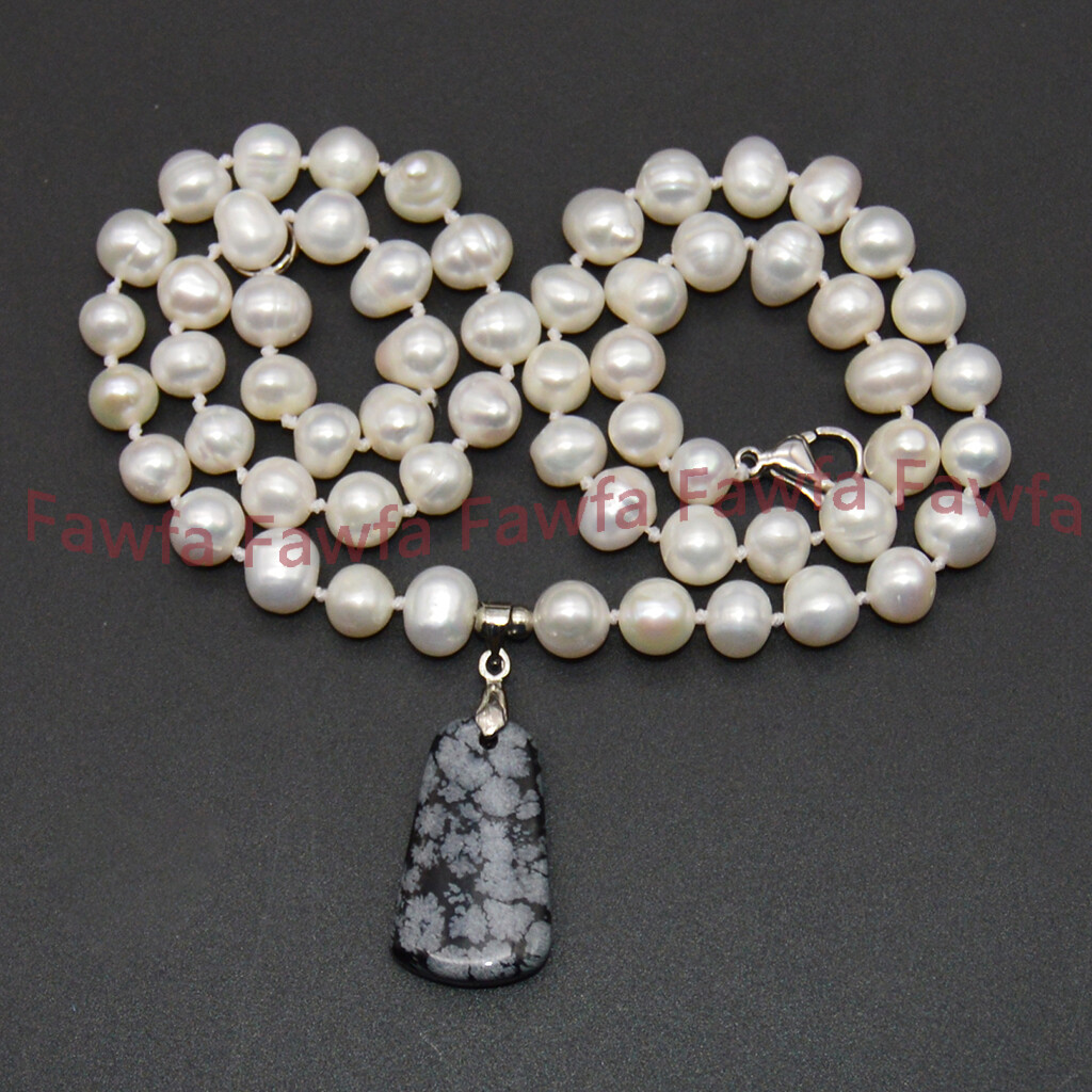 Natural 6-11mm White Freshwater Baroque Pearl Beaded Gems Pendant Necklace 18”