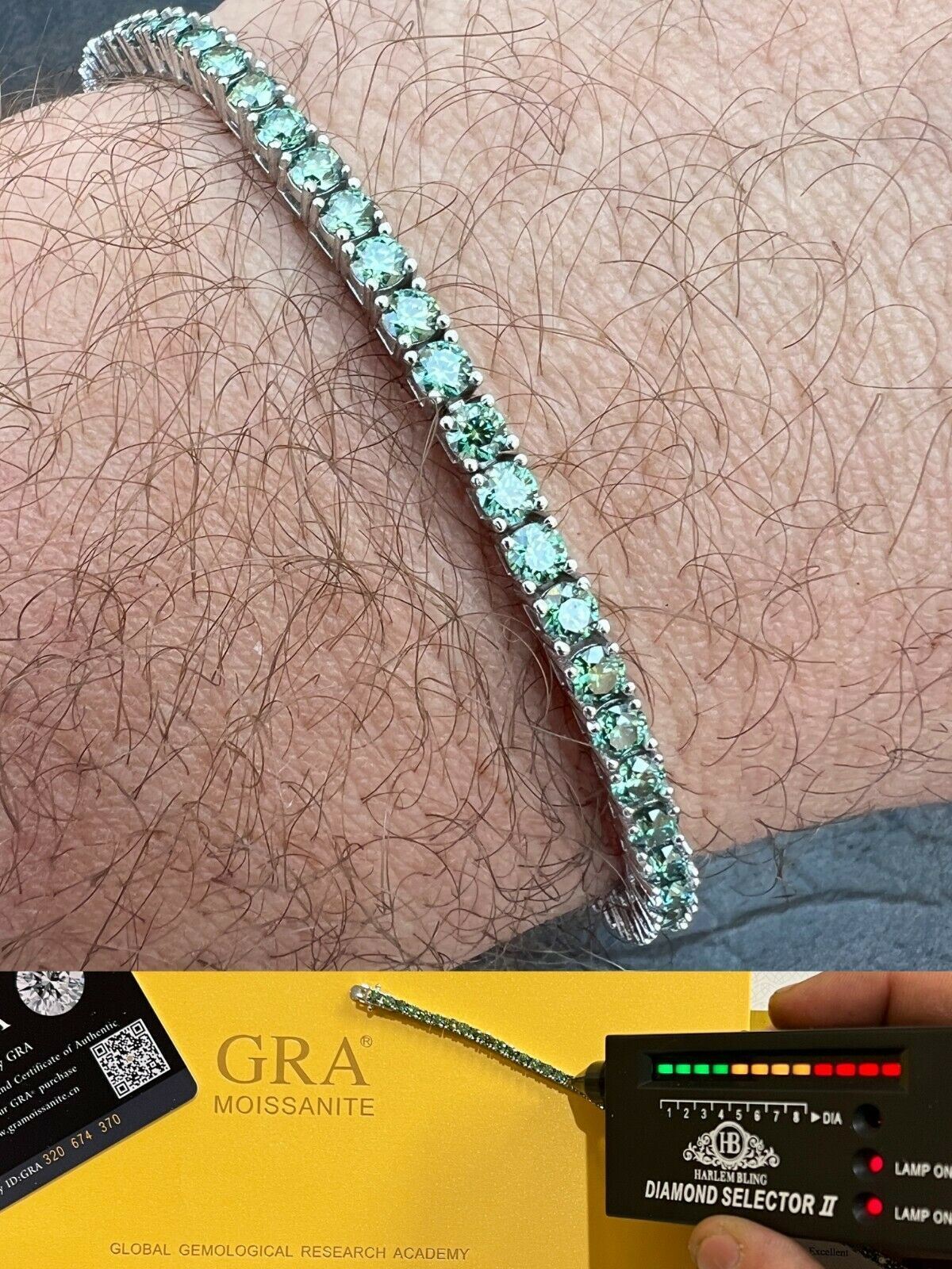 Blue Green MOISSANITE Tennis Bracelet 925 Sterling Silver Pass Test 3mm Hip Hip