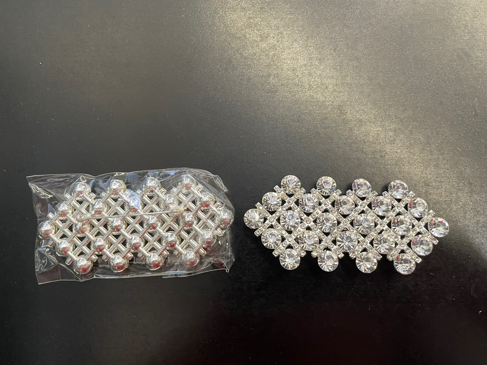 Silver clear Rhinestone pin brooches decorative 3 1/4”x 1 5/8”