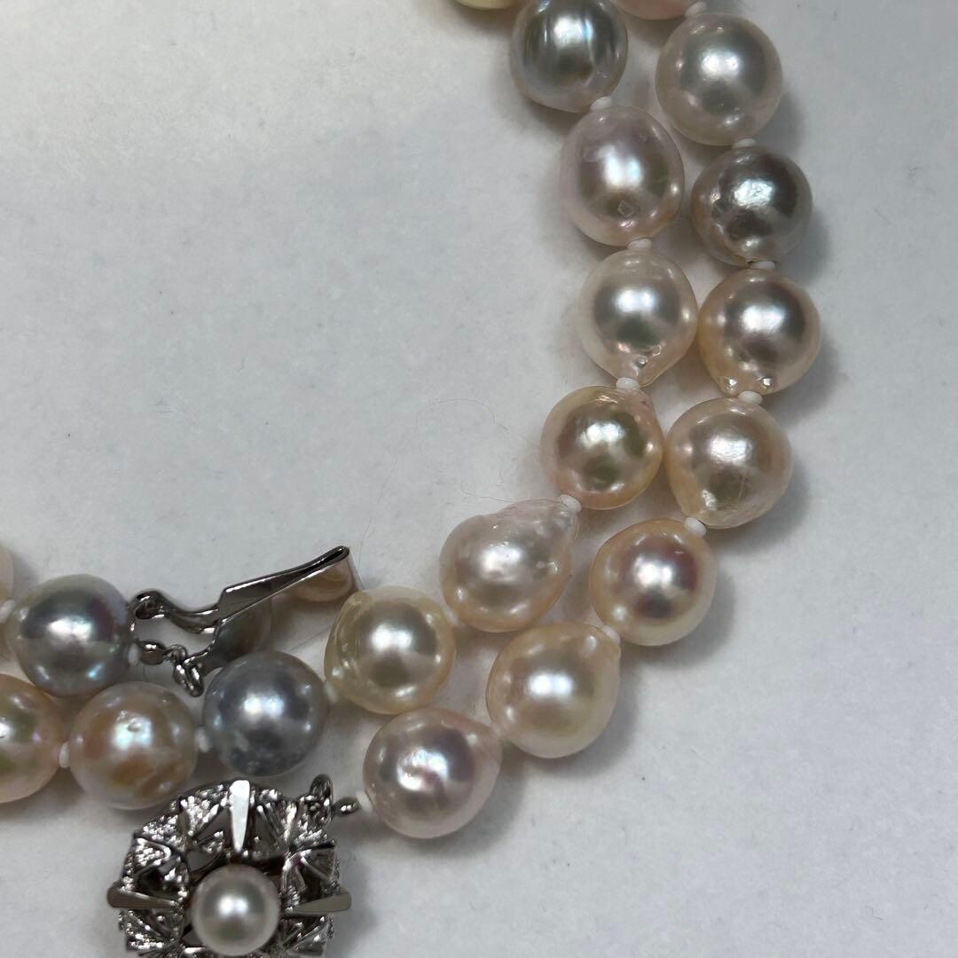 Akoya Pearl Baroque Necklace 8.6mm Multicolor Silver 48cm Auth