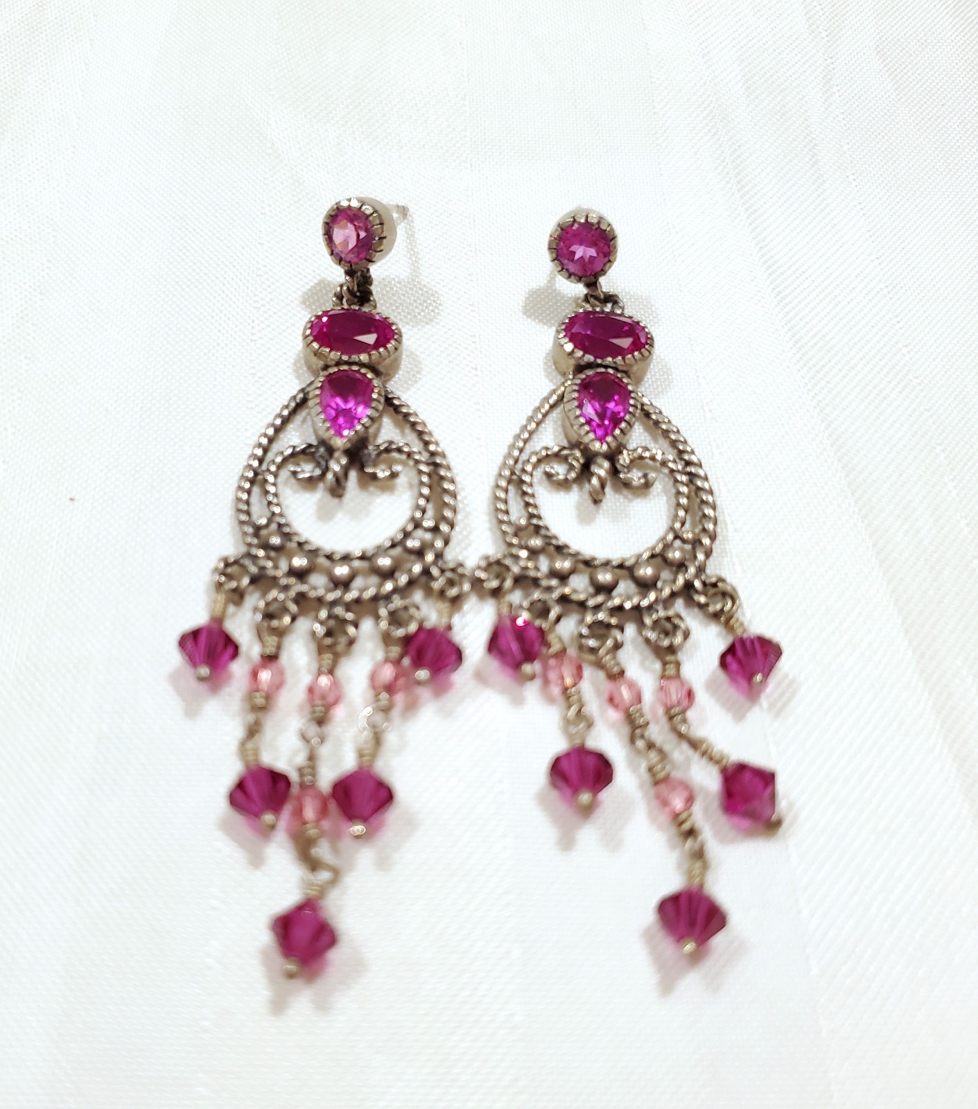 Pink Chandelier Dangle Drop Crystals Beads Earrings Beautiful Bollywood Style