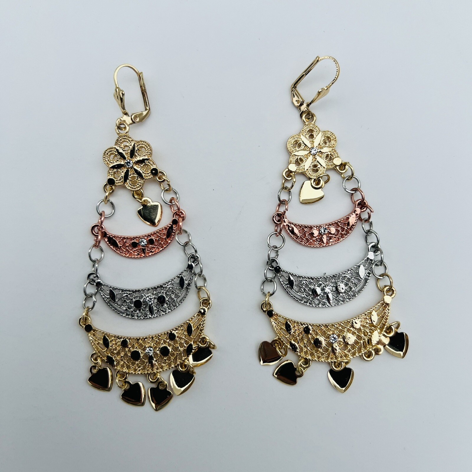 Chandelier Tricolor (White Pink Gold) Plated Fashion Earrings for All Occasions