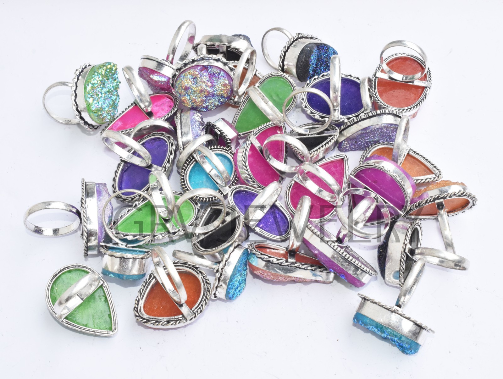 1-500 Pcs Coated Druzy In Wholesale Gemstone Rings Lot: Silver Plated Whr-69