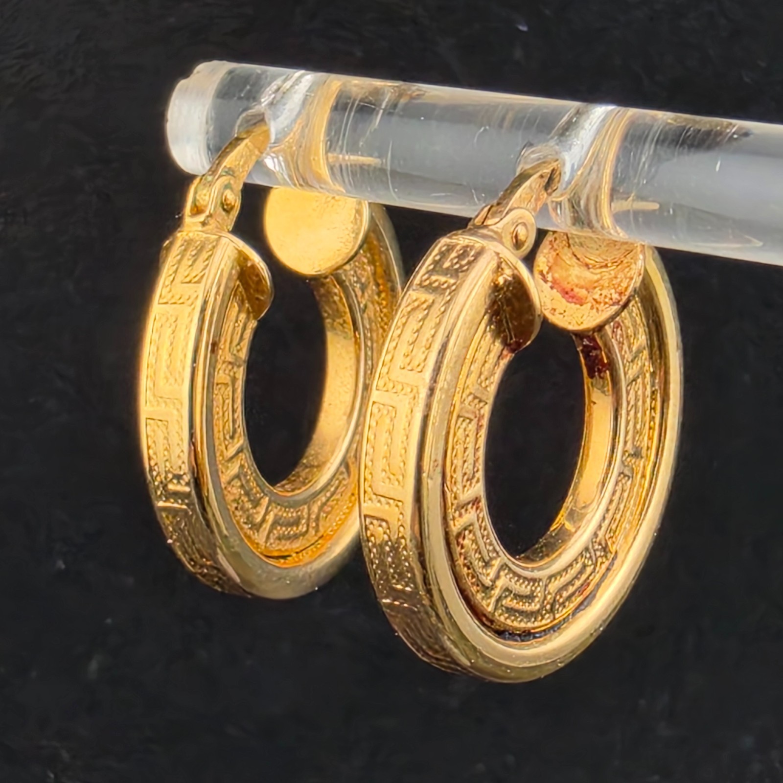 Italy 18k Yellow Gold-Plated Bronze Greek Key 2cm Hoop Earrings