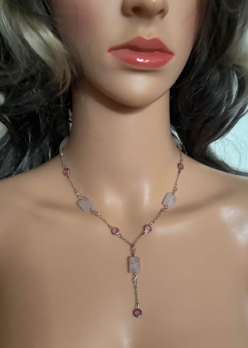 Express Necklace Silver 17” Pink, Red Beads