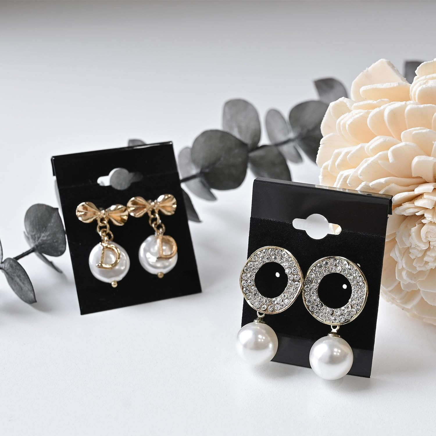 MOOCA 100 Pieces of 1.5 X 2-Inch Plain Black Velvet Hanging Earring Cards Serve