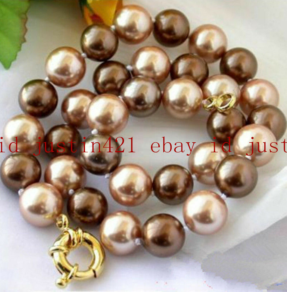 Natural 8/10/12mm Multicolor Shell Pearl Round Necklace 18″（Not real pearls）
