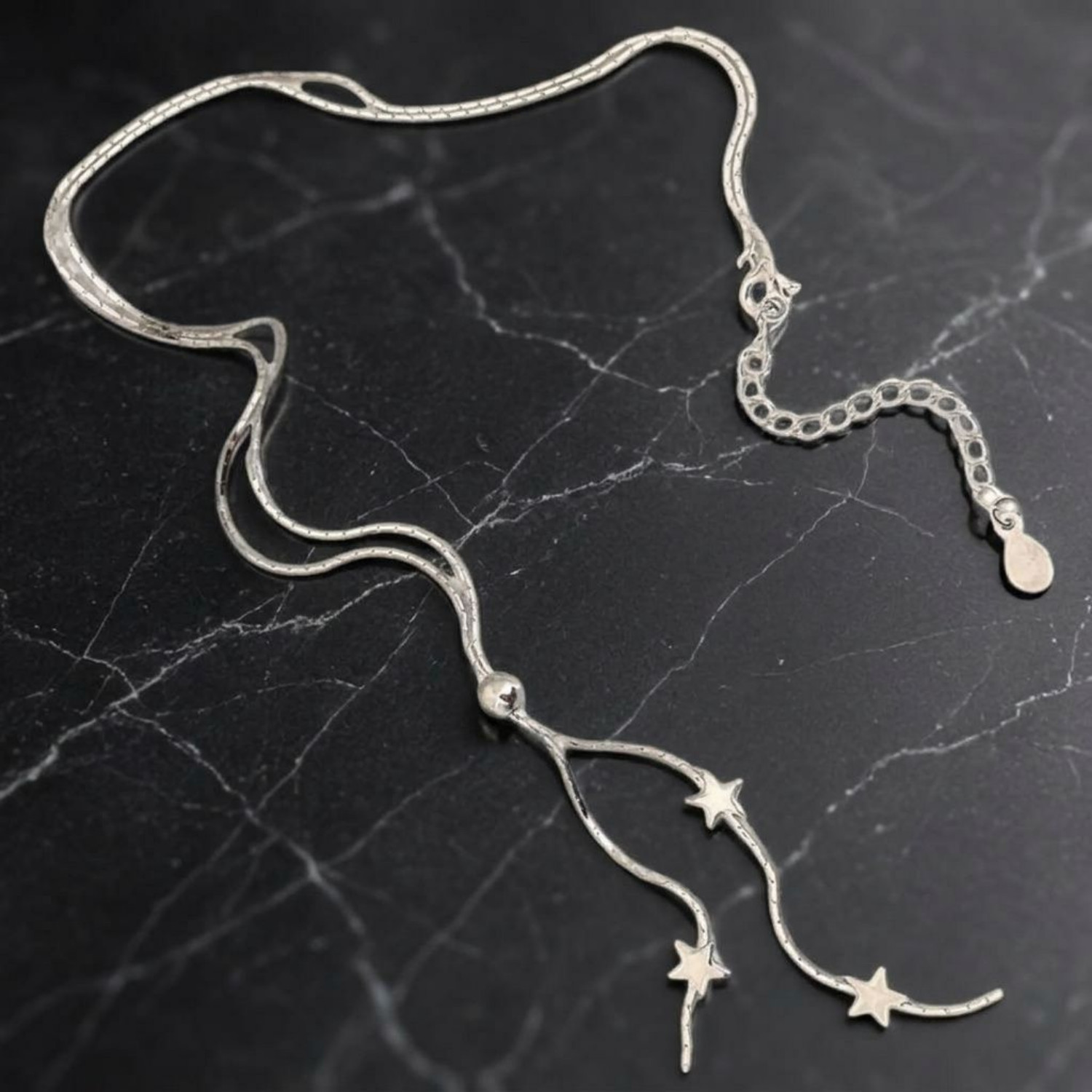 Women 925 Sterling Silver Plated Star Slide Lariat Pendant Necklace
