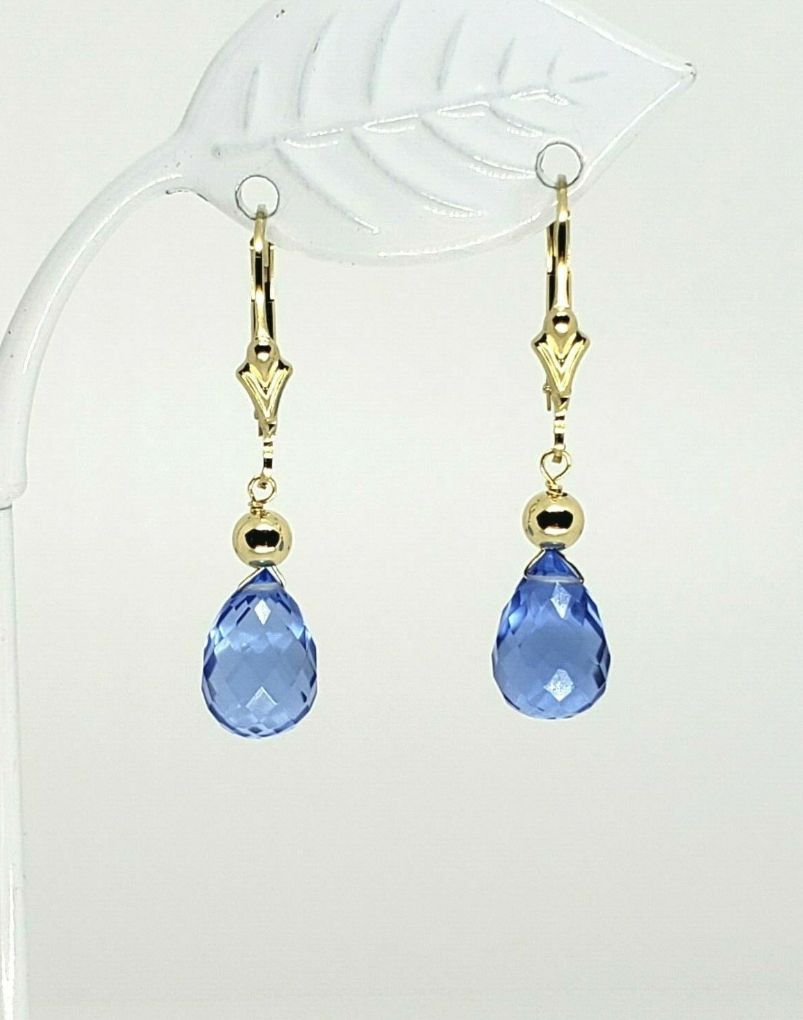 14k Yellow Gold Fill Swiss Blue Topaz Briolette Drop Dangle Earrings