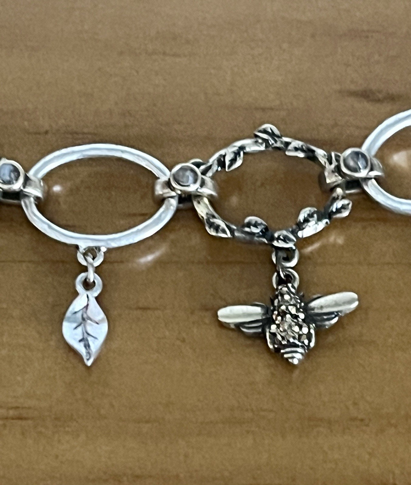 Leaf Bee Rhinestone Charm Bracelet Lucky Brand Silver Gold Tone