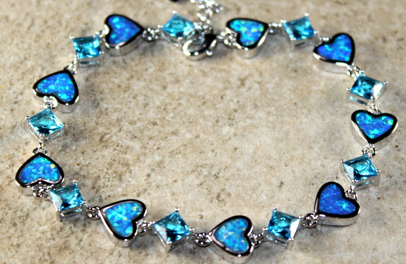 Silver Elegant Blue Fire Opal & Sky Blue Topaz Bracelet WB 20701
