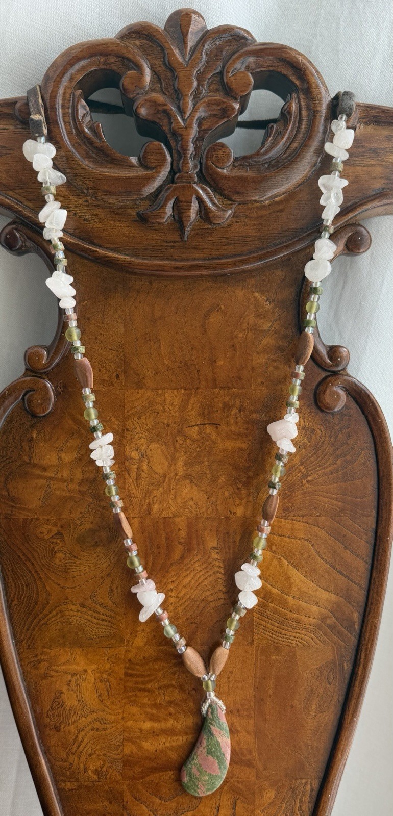 Unakite Jasper Pendant Beaded Necklace.
