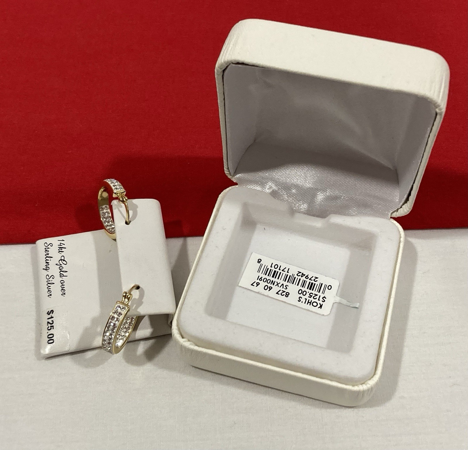 KOHLS 925 S Signed Sterling Silver Gold Vermeil Crystal Hoop EARRINGS -IN BOX-