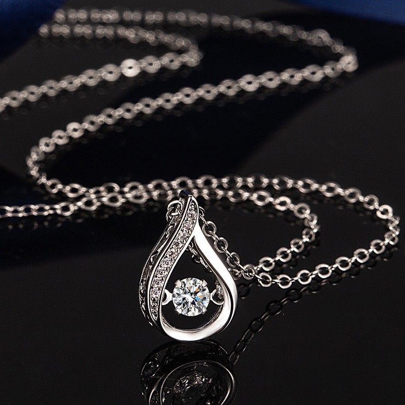Silver Plated Open Twisted Teardrop Zircon Pendant Clavicle Chain Necklace