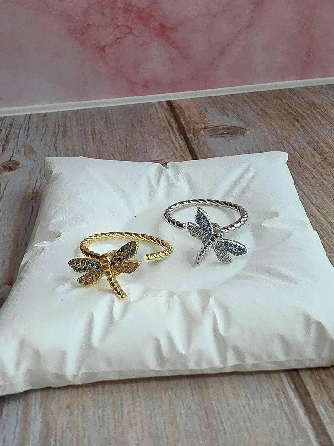 Silver Fidget Spinner Ring Butterfly Dragonfly CZ Women Gift Anxiety Relief