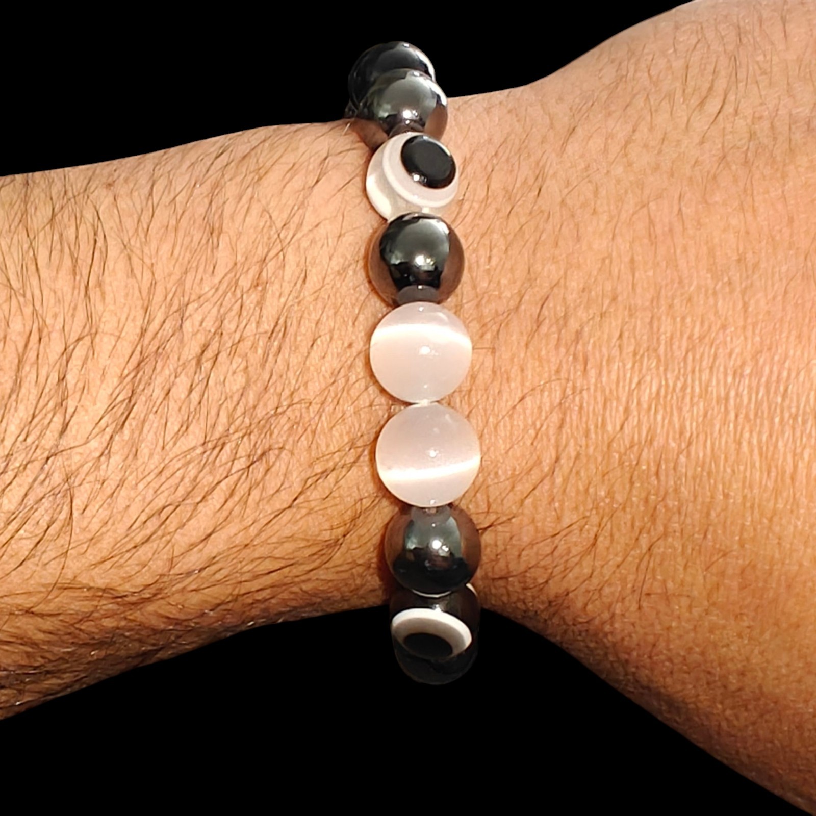 Black Tourmaline Selenite Hematite Evil Eye Bracelet 10mm Natural Stones Unisex