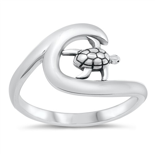 Sterling Silver Turtle Wave Band Ring – Available in Sizes 5 to 10 NEW
