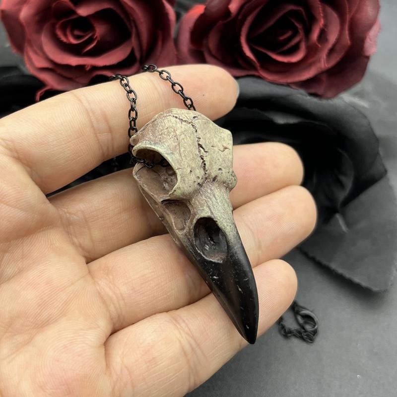 3D Skull Necklace Gothic Resin Crow Magpie Bird Pendant Jewelry Halloween Gift