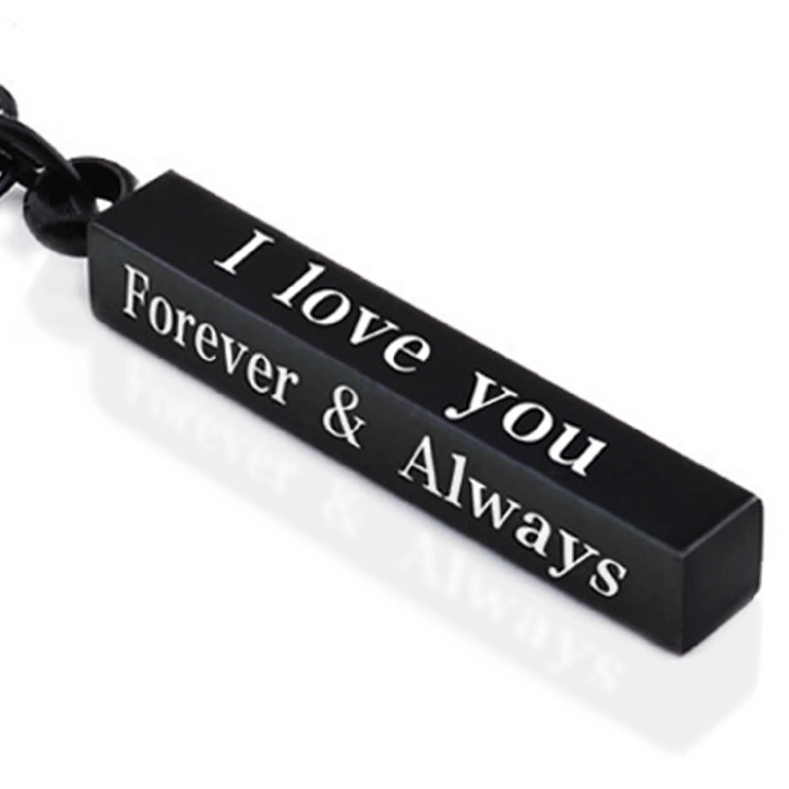 Black Column Bar Necklace I Love You Forever & Always Romantic Pendant Gift