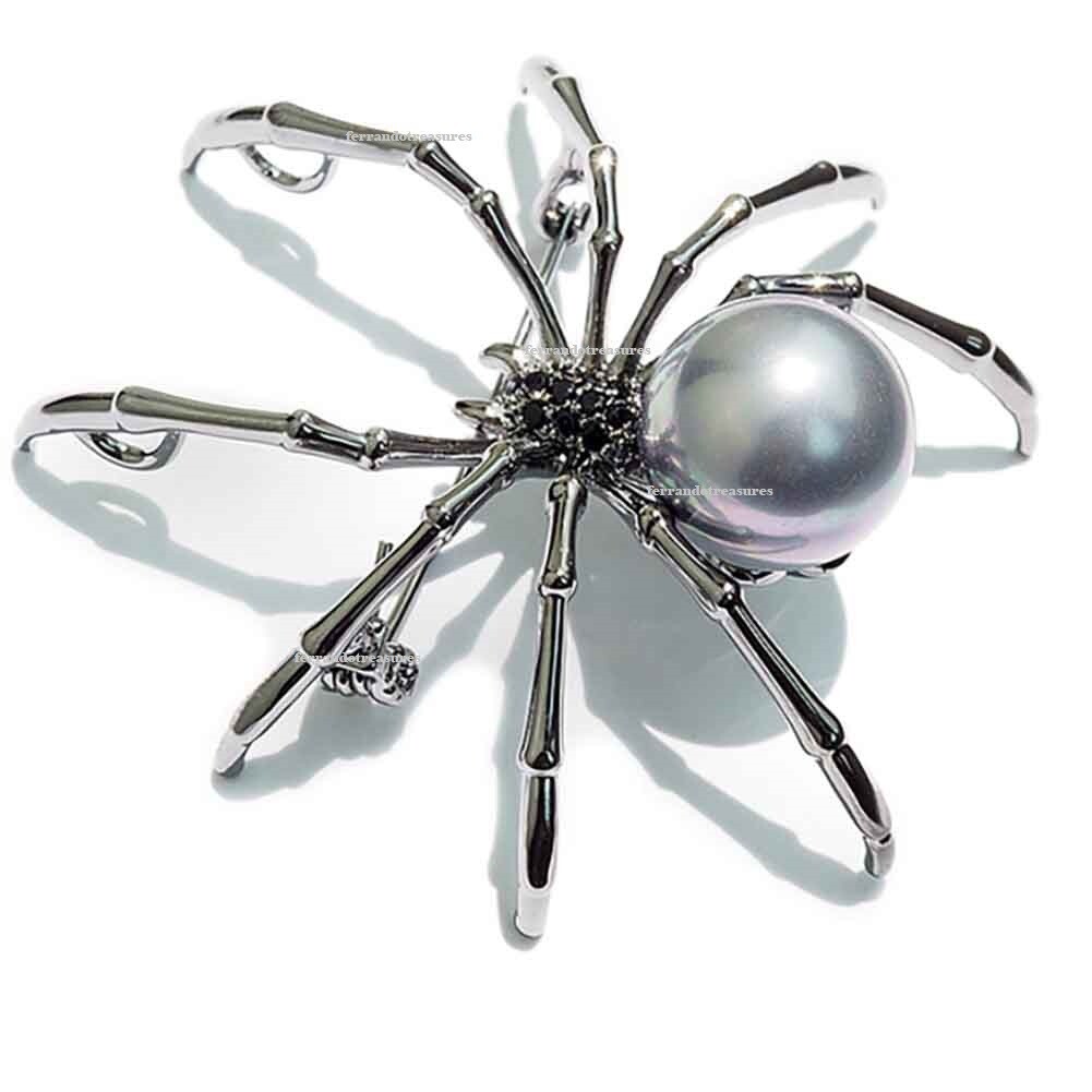 Spider Silver Pearl Crystal Rhinestone Brooch Pin / Pendant and Gold Bag -VIDEO