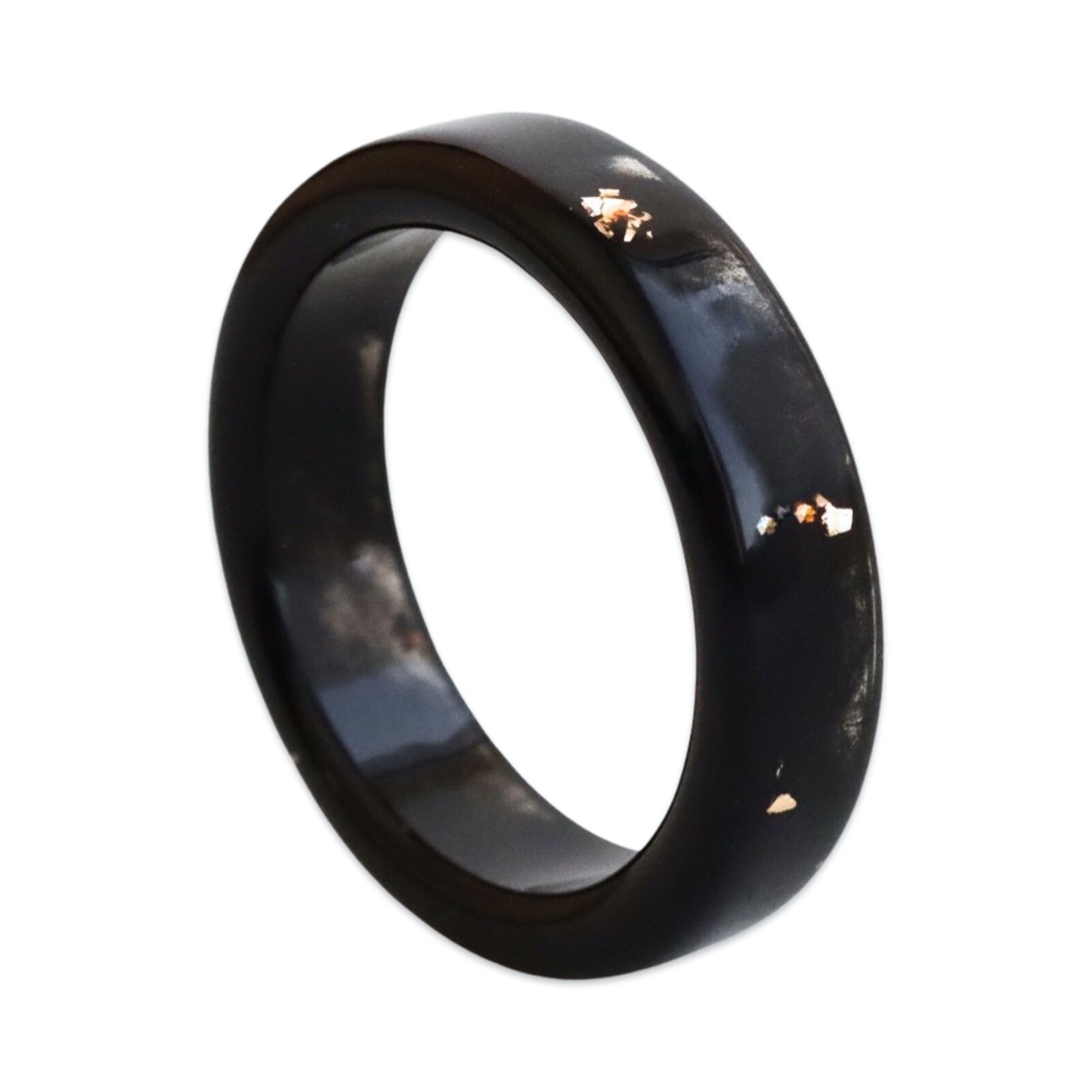 Black Resin Ring with Gold Flakes, High-Quality Handmade Band, Engagement Rings