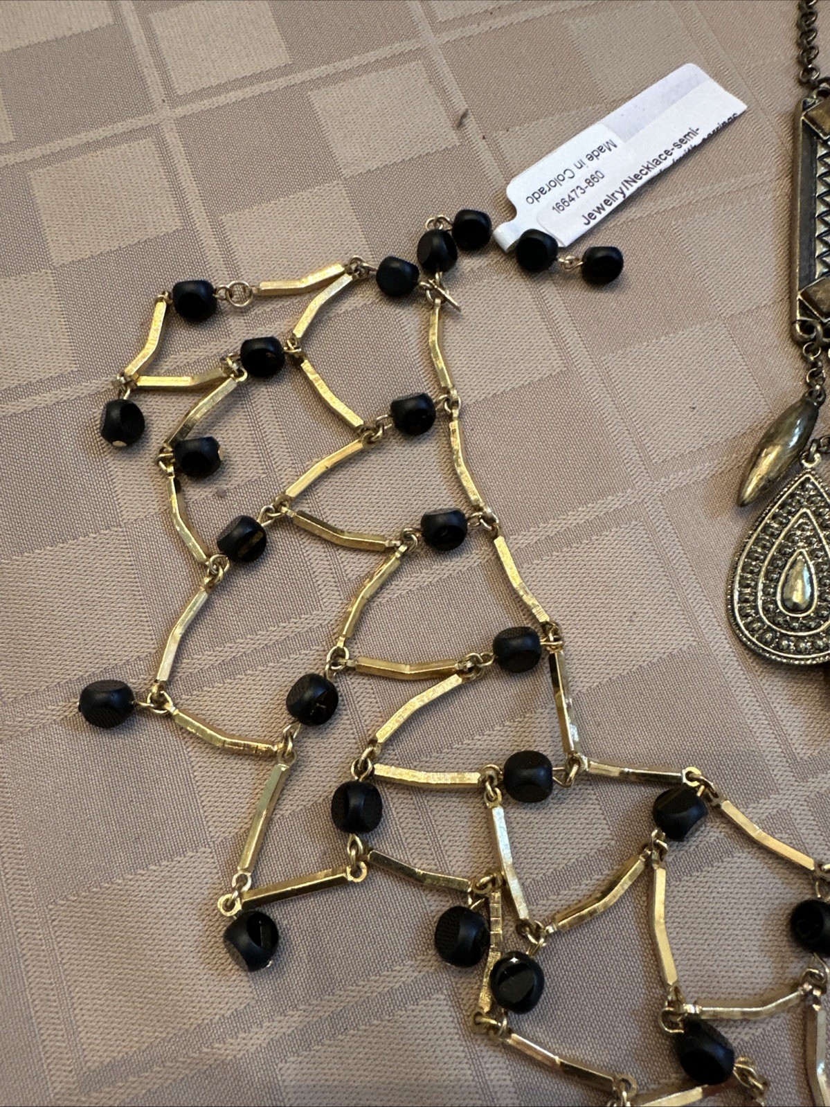 Lot 3 Black Gold Bronze Statement Necklaces Beaded Bib Choker Tassel Pendant
