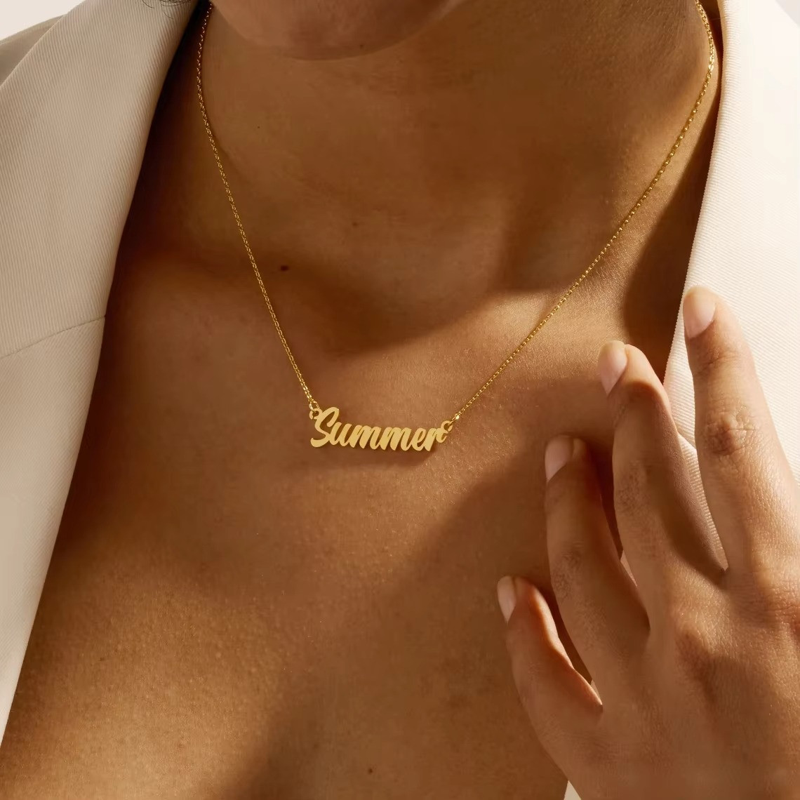 Customized Name Necklace Stainless Steel Cursive Letter Pendant Jewelry Gift