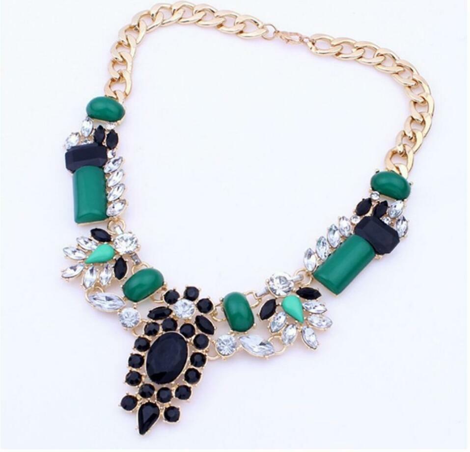 Big Sparkling Pink Red Green Gold Cubic Zirconia Pendant Party Necklace
