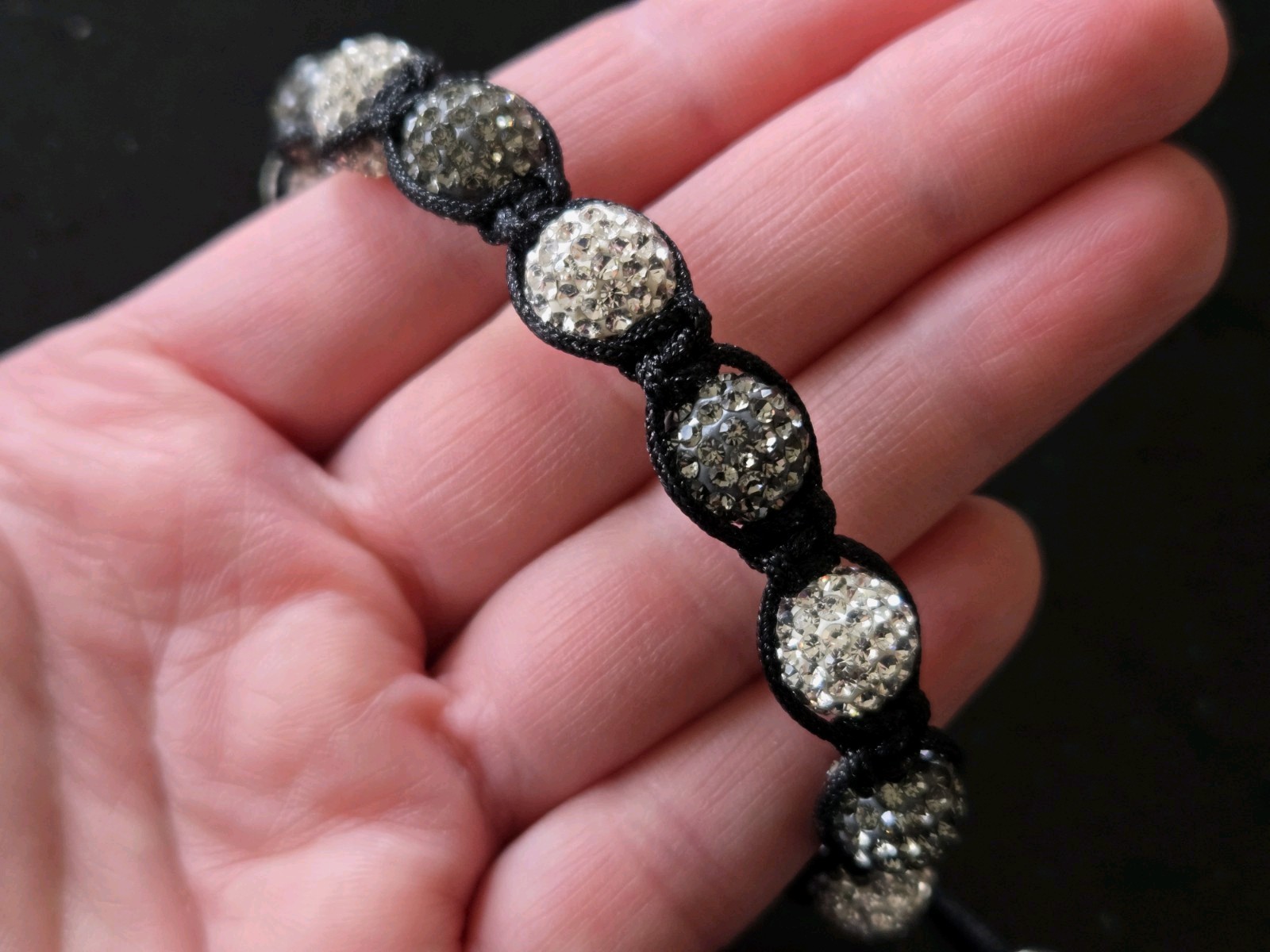 Silver sparkling Crystal disco ball Shambhala bracelet with adjustable cord