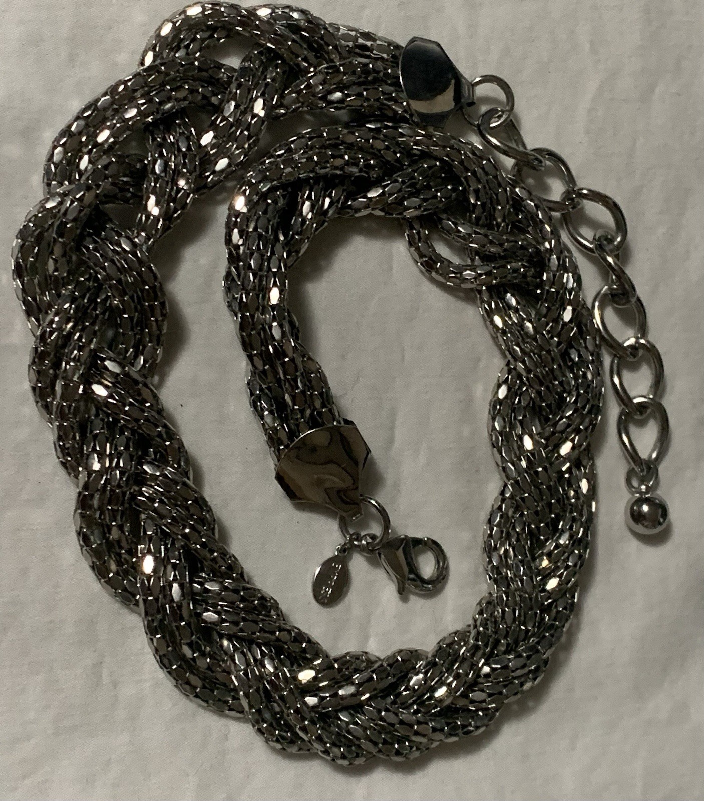 Express Gunmetal Tone Mesh Chain Braided Choker Necklace 19 In Adj. Shiny