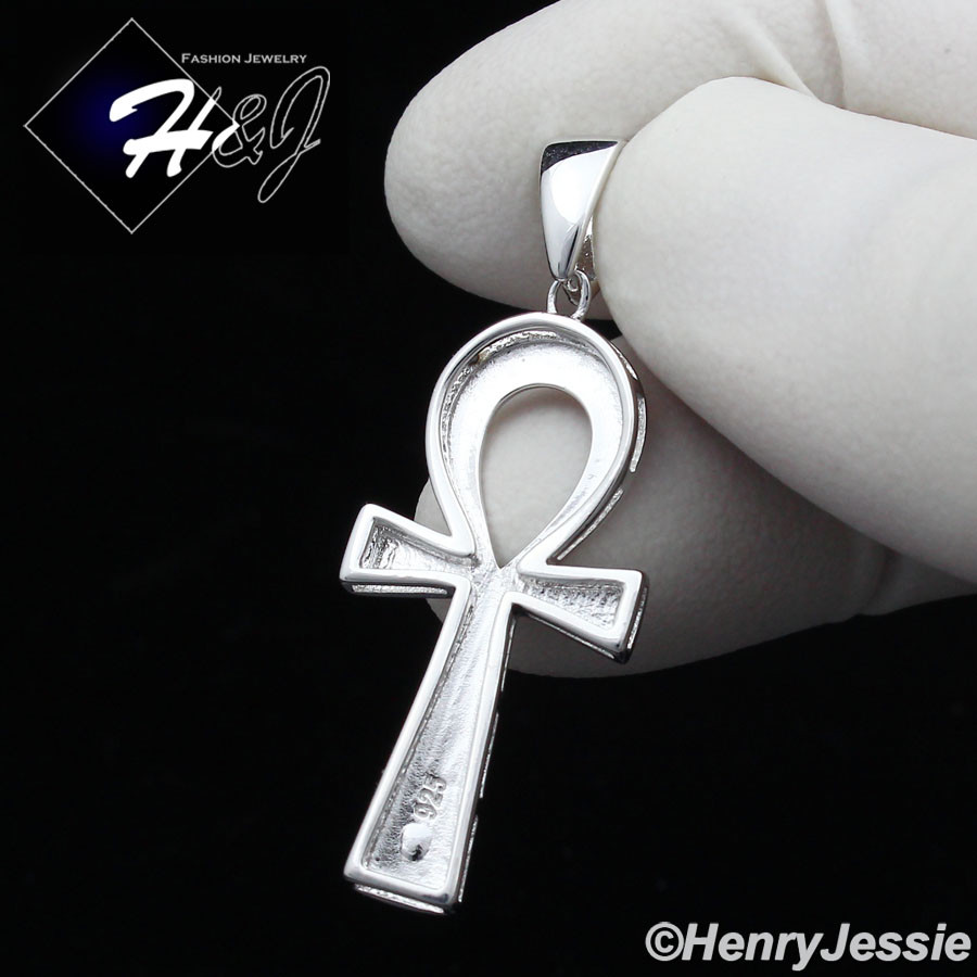 20″MEN 925 STERLING SILVER 2MM MIAMI CUBAN CHAIN ANKH KEY CROSS PENDANT*SP195