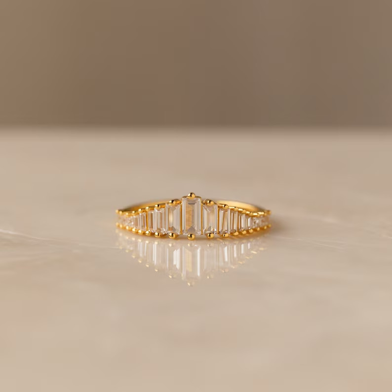 1.20Ct Emerald Cut Simulated Diamond Wedding Fancy Ring 14K Yellow Gold Plated