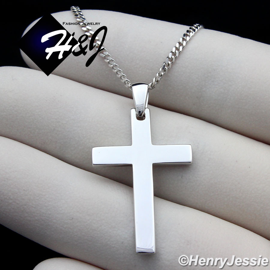 20″MEN 925 STERLING SILVER 2MM MIAMI CUBAN LINK CHAIN PLAIN CROSS PENDANT*S194