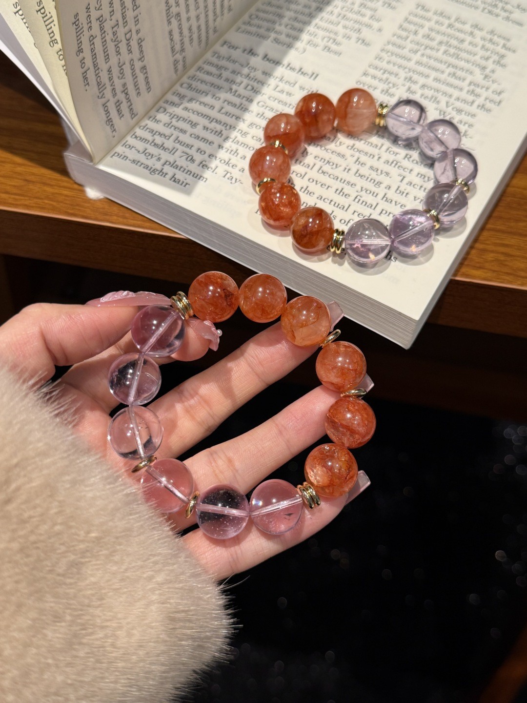 15mm Natural Amethyst red phantom quartz Handmade Bracelet a pce