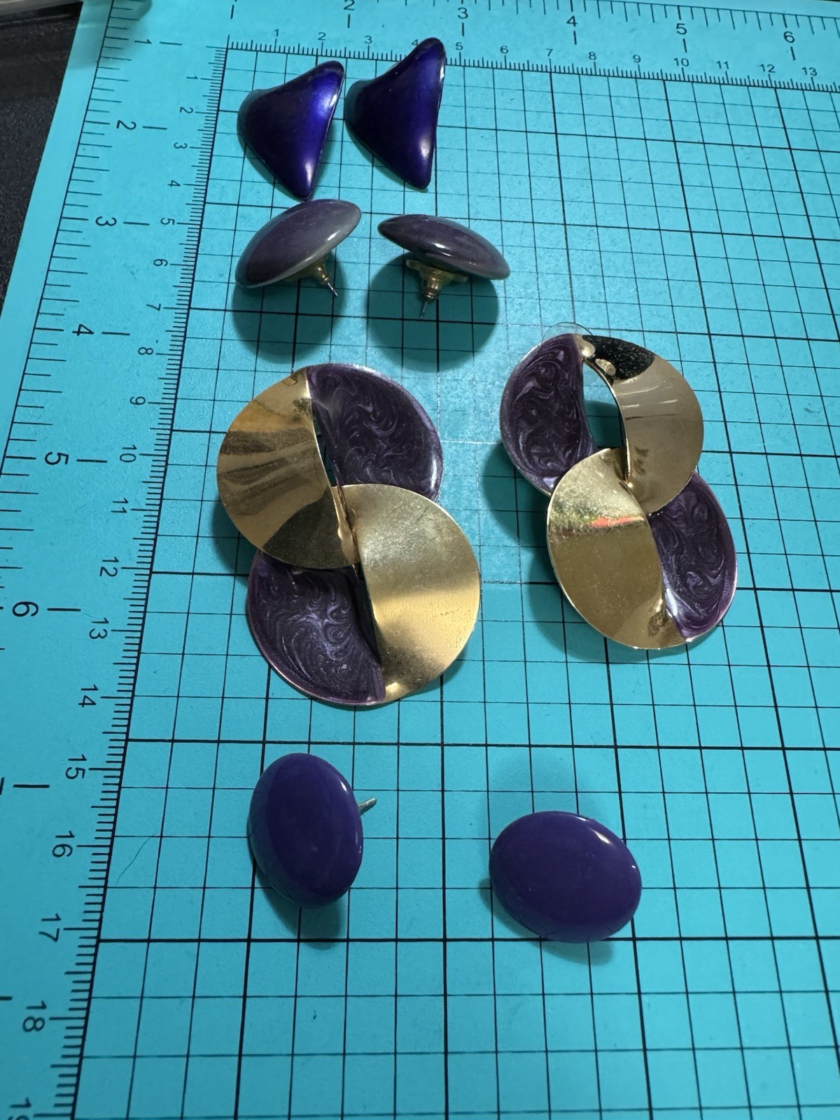 Set Of 4 Vintage Gold Tone & Blue Earrings