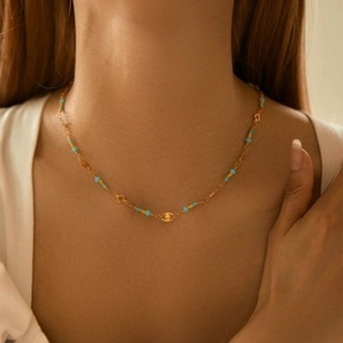 Gold Turquoise Bead Evil Eye Dainty Chain Necklace Boho Layering Choker 40cm+6cm
