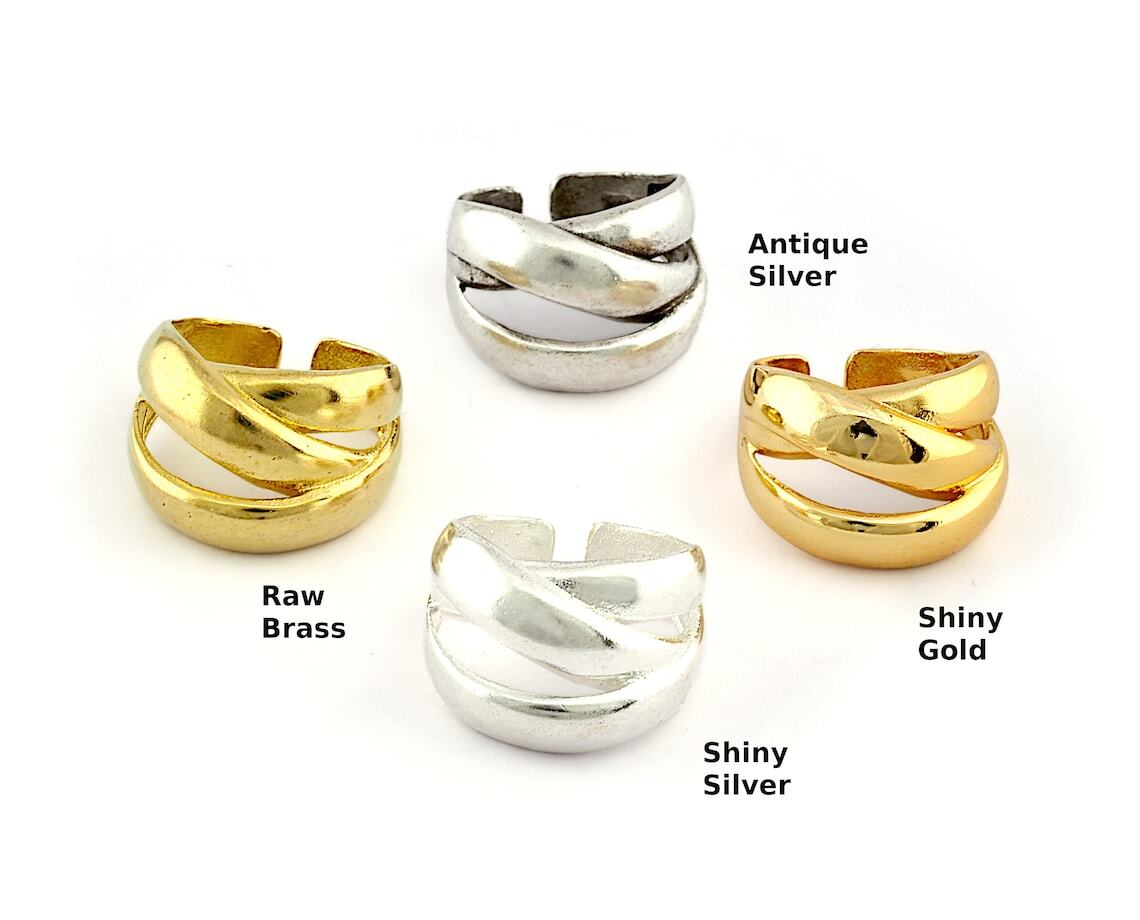 Hoops Ring Adjustable Raw Brass – Antique silver – Shiny silver-gold plated 5400