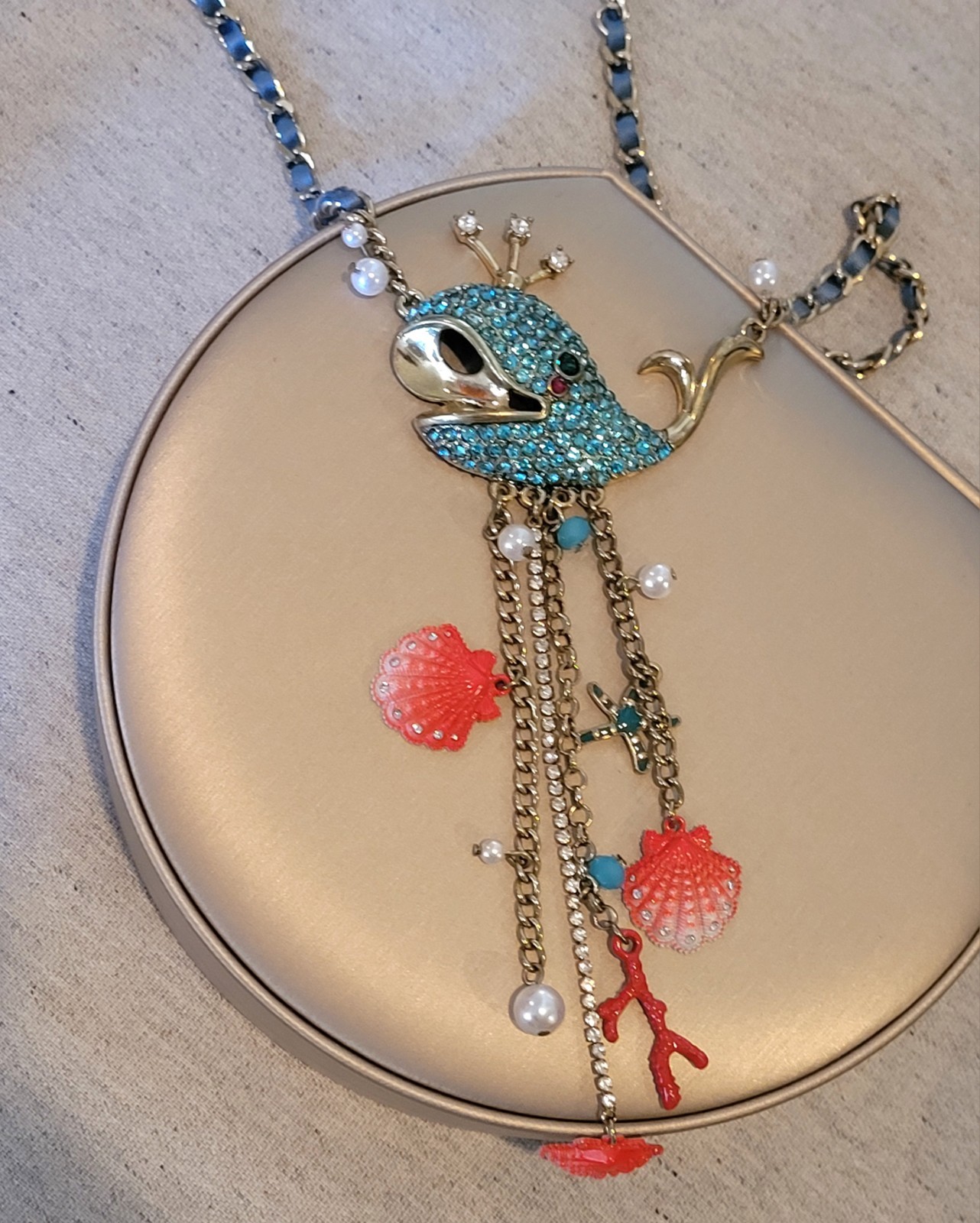 Vintage Betsey Johnson Blue Crystal WHALE Pendant w/Match Earrings Ocean BEACH