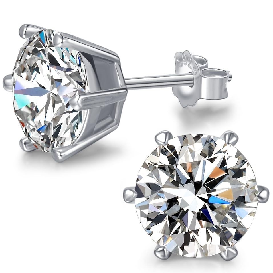 Moissanite Stud Earrings,D Color VVS1 Round Simulated Diamond,14K White Gold …