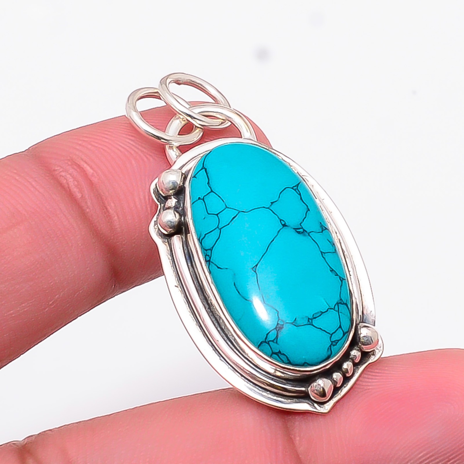 Turquoise Gemstone 925 Sterling Silver Jewelry Pendant 1.62″ P10893124016