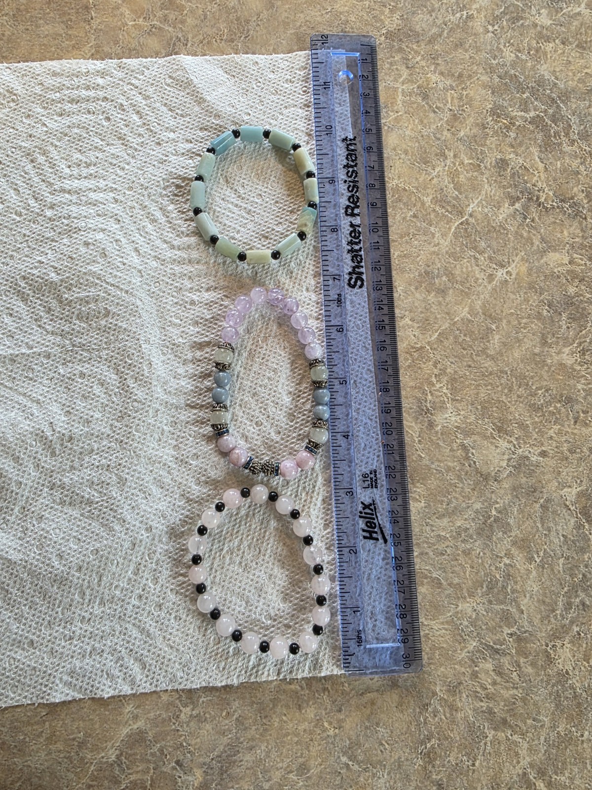 Lot of 3 Beaded Stretch Bracelets Multicolor Round Beads No Clasp Pink Green