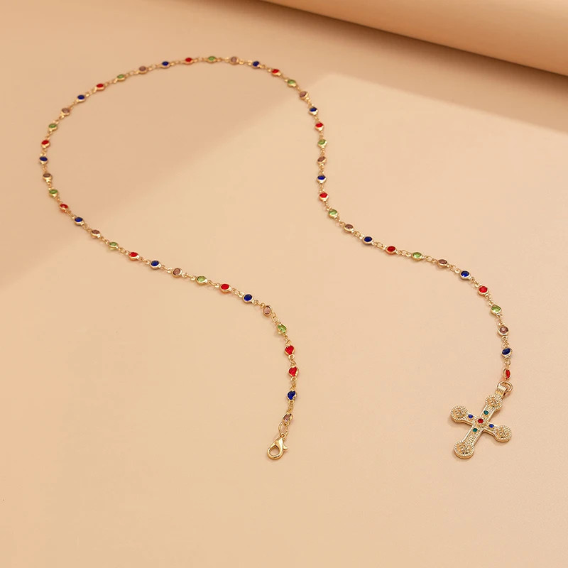 Y2K Fashion Boho Geometric Colored Crystal Chain Necklace for Women Female Vinta