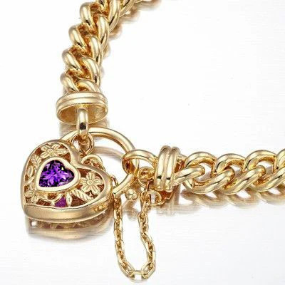 18ct Heavy Yellow Gold Plated Euro Chain Bracelet with a Purple Filigree Loc…