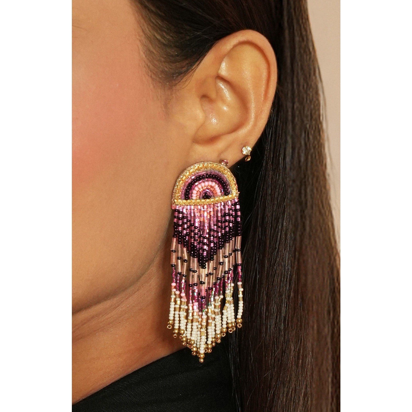 Deepa Gurnani Lisander Beaded Fringe Drop Earrings NEW