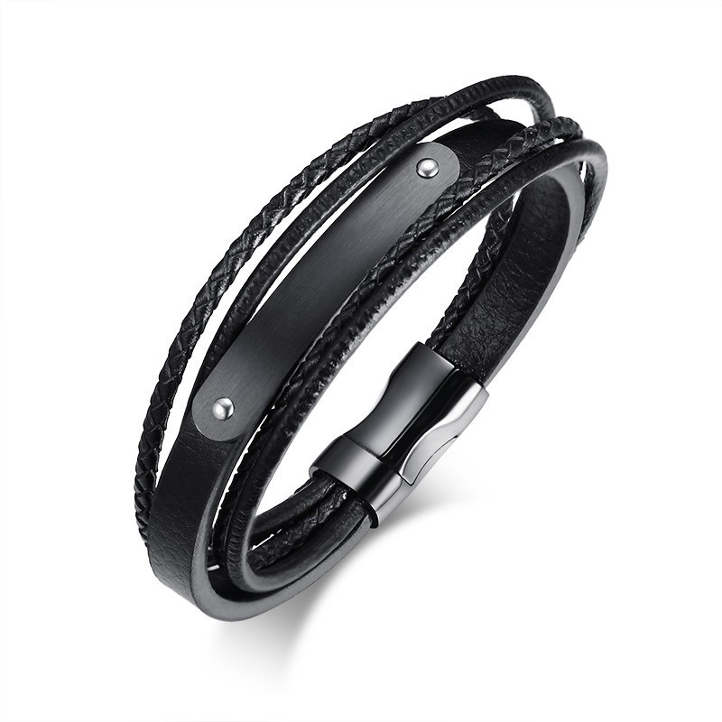 Medical Alert ID Men Bracelet Wristband Genuine Leather Multi Layer Male Jewelry