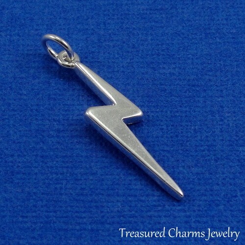 .925 Sterling Silver LIGHTNING BOLT CHARM Weather Storm Meteorologist PENDANT