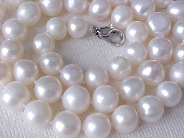 17″ 8MM GENUINE FRESWATER WHITE PEARL NECKLACE STERLING SILVER