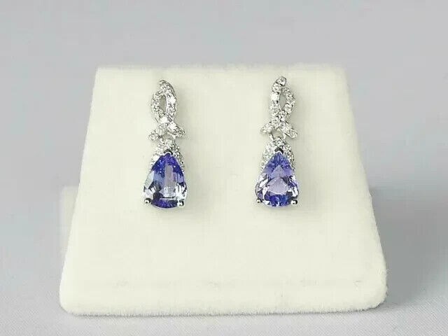 2.20Ct Pear Cut Simulated Tanzanite Drop/Dangle Earrings 14k White Gold Plated